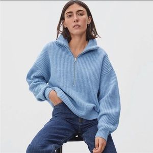 Everlane Felted Merino Half-Zip Sweater in Light Blue
